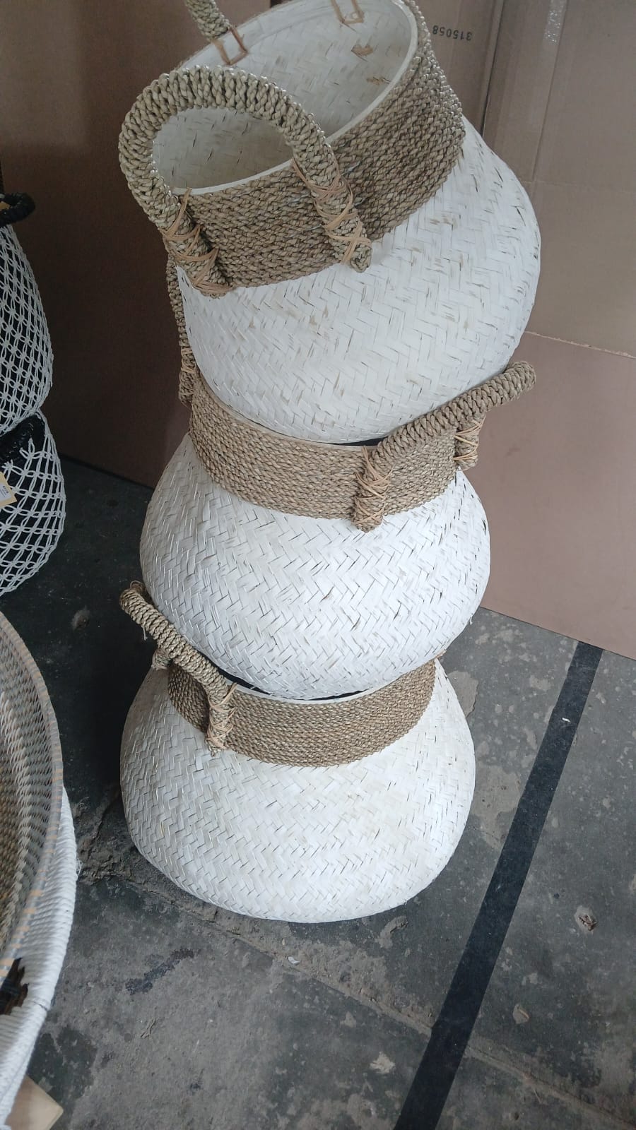 BAL155-WHITE  - BAMBOO BASKET SET OF 3