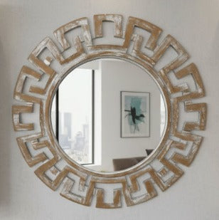 BAN070 - WOODEN TEAK ROUND MIRROR
