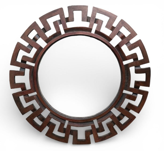 BAN070 - WOODEN TEAK ROUND MIRROR