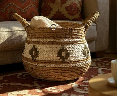 UB077-C - BASKET NATURAL WHITE TRIANGLES (L)